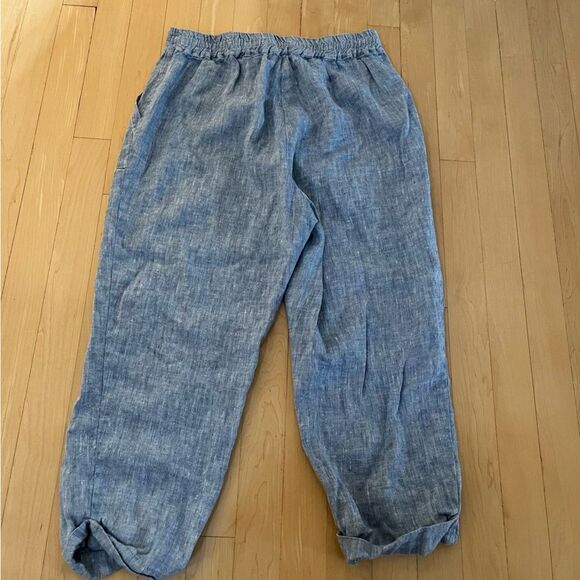 MagicLinen Tapered Leg Button Fly Linen Pants in Blue Melange S NWOT - Picture 8 of 12